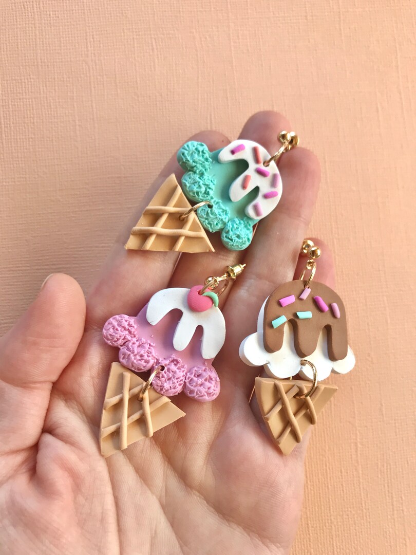 Ice Cream Cone Earrings, Summer Jewelry, Cute kawaii earrings, colorful icecream jewelry, statement earrings, colorful earrings MakerPlace by